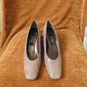 Stuart Weitzman, Nubuck Suede Tan-Gray, Block Heel, size 8 AA